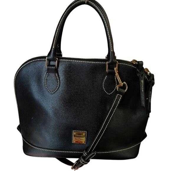 Dooney & Bourke Handbags - 4756)Dooney & Bourke Black Saffiano Leather Doomed Zip Top Satchel Shoulder Bag